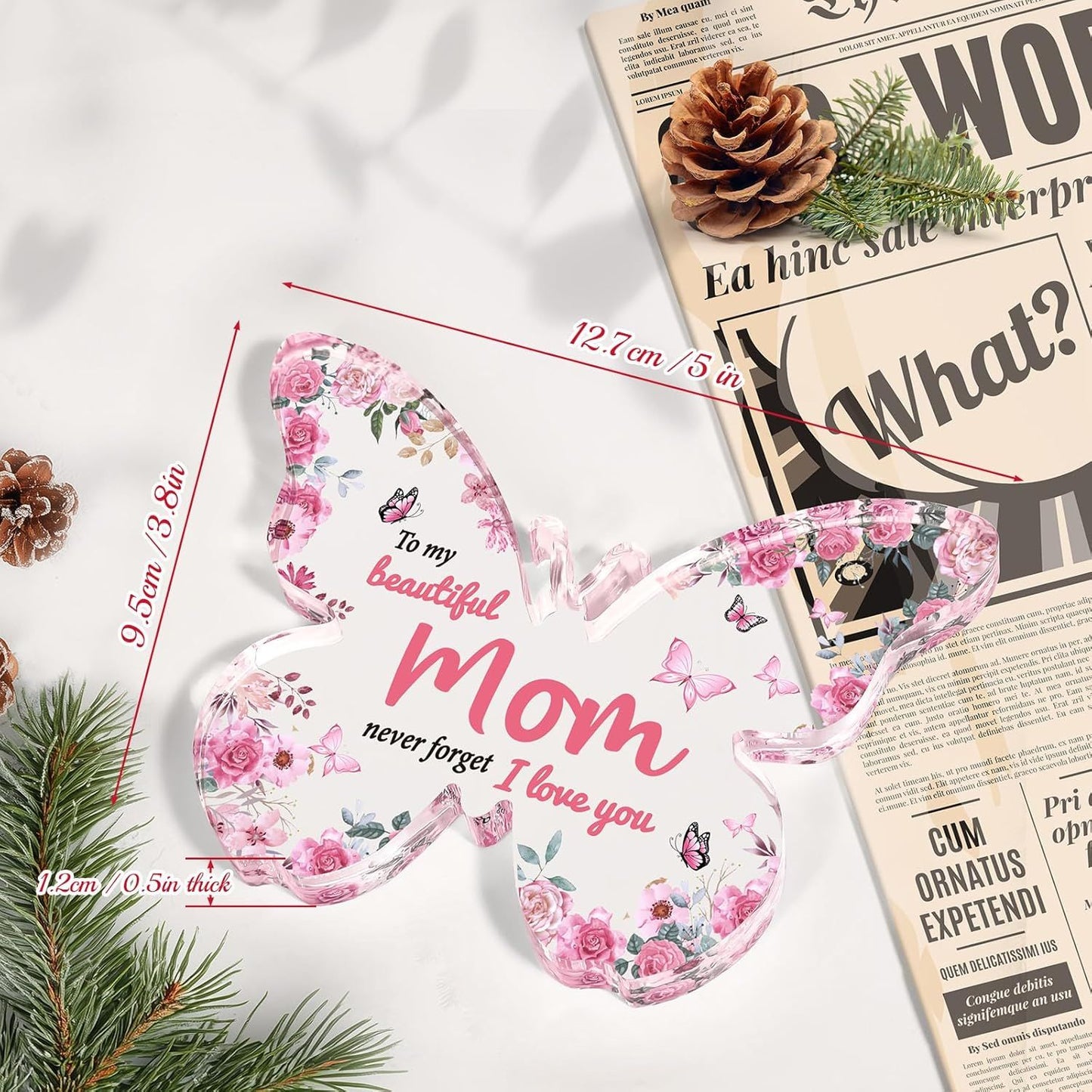 Mothers Day Gifts for Mom from Daughter Son: Unique Birthday Gifts, Butterfly-Shaped Acrylic Keepsake Decorations, 5x3.8 inch Valentines Day Presents Ideas for Love Mom Grandma Wife