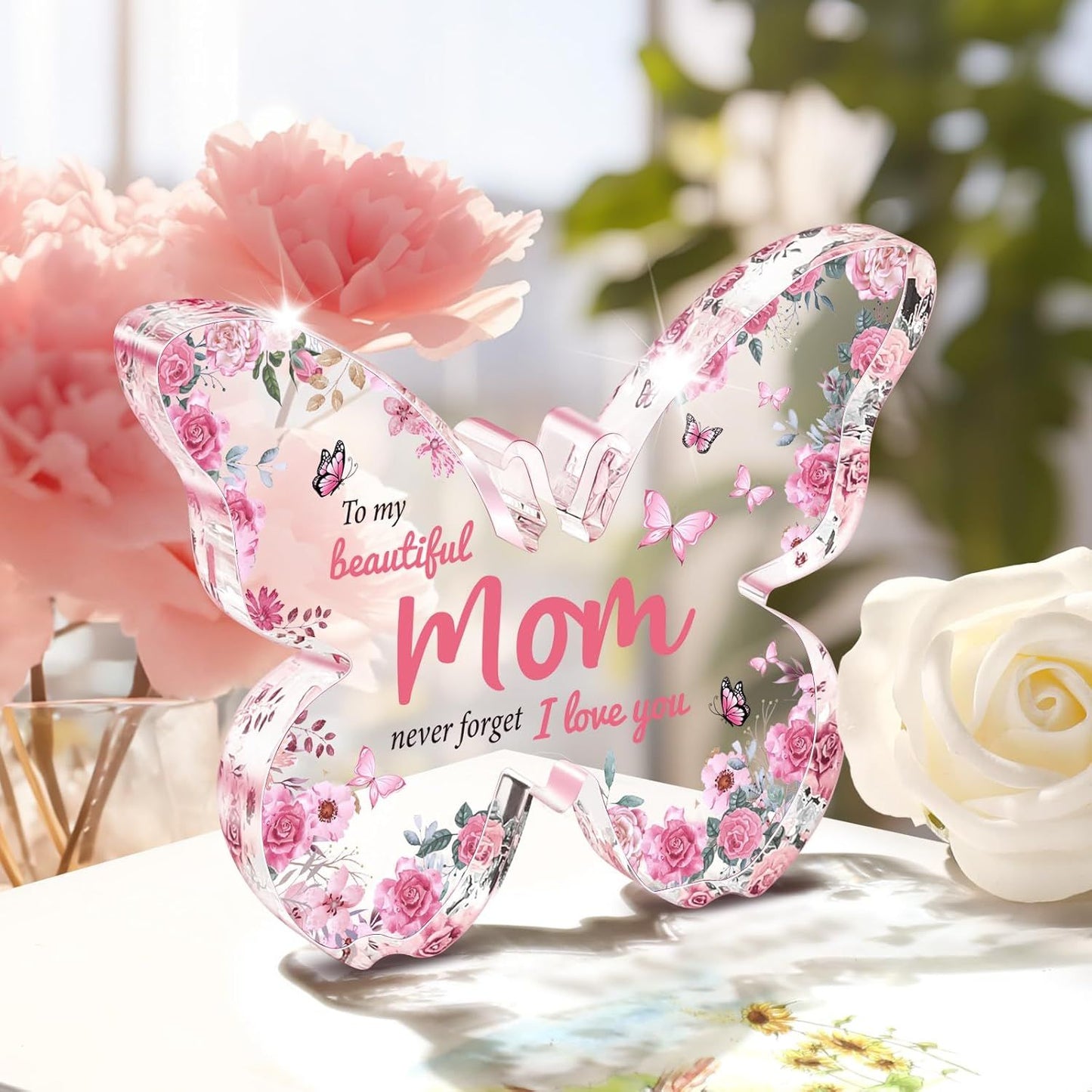 Mothers Day Gifts for Mom from Daughter Son: Unique Birthday Gifts, Butterfly-Shaped Acrylic Keepsake Decorations, 5x3.8 inch Valentines Day Presents Ideas for Love Mom Grandma Wife