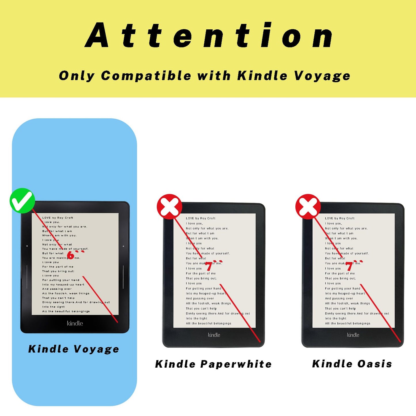 Multiple Color Smart Case Compatible with 6 Inch Kindle Voyage Ereader(Model NM460GZ), Includes a Screen Protector - 6" Premium PU Leather Cover with Auto Sleep/Wake