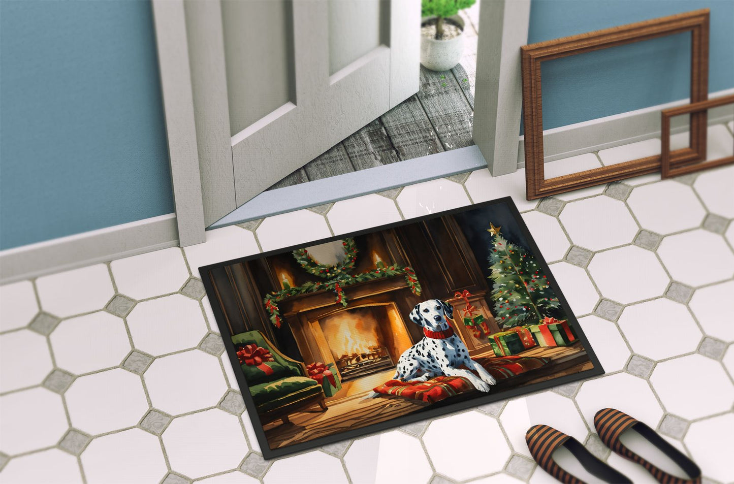 NEW Dalmatian Cozy Christmas Doormat Front Door Mat Indoor Outdoor Rugs for Entryway, Non Slip Washable Low Pile, 18H X 27W