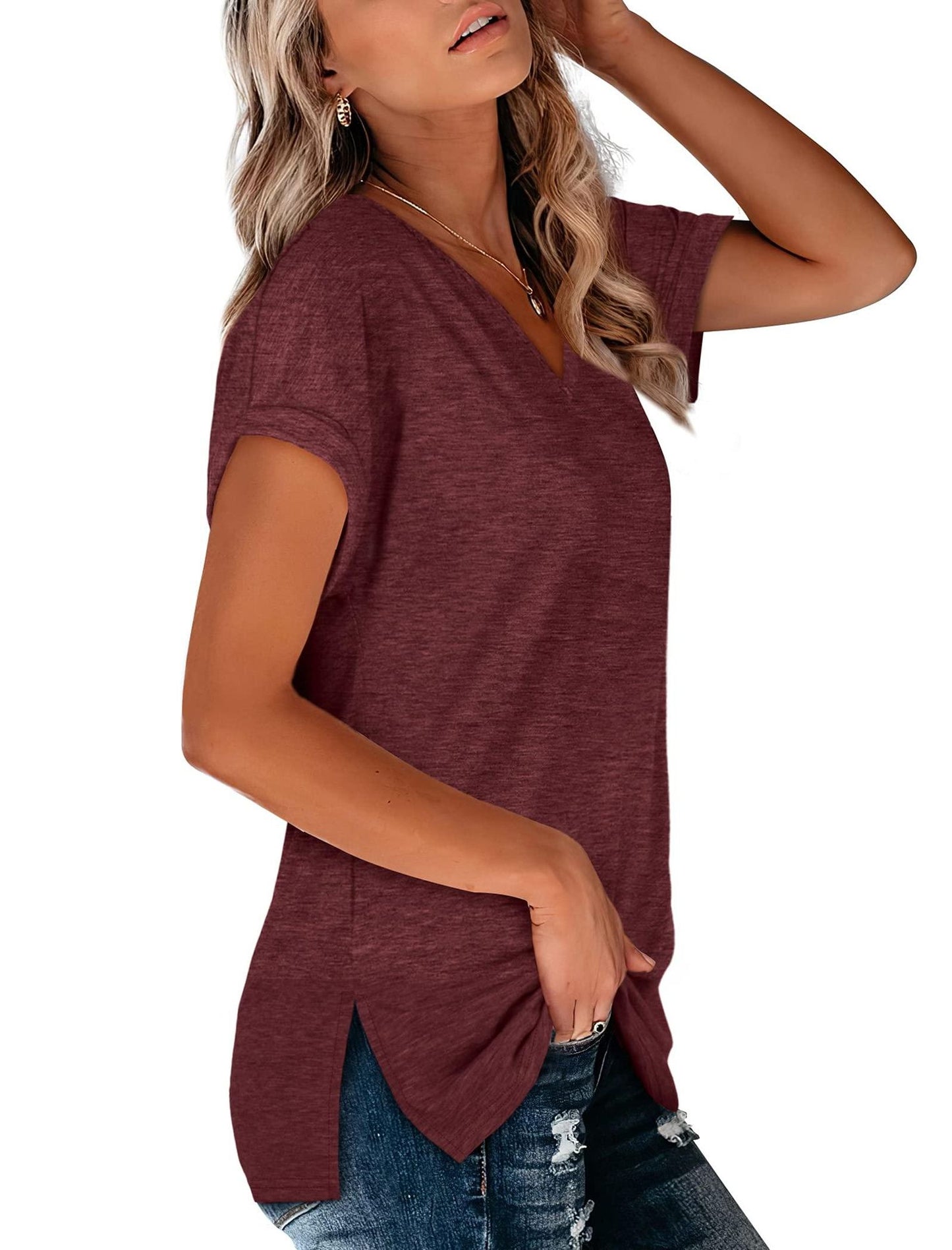 NSQTBA Tshirts for Women Summer Short Sleeve V Neck T Shirts Lightweight XL