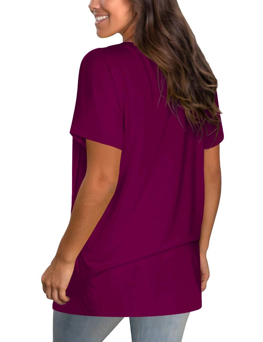 NSQTBA Tshirts for Womens V Neck Casual Summer Tops Short Sleeve Tops Purple L