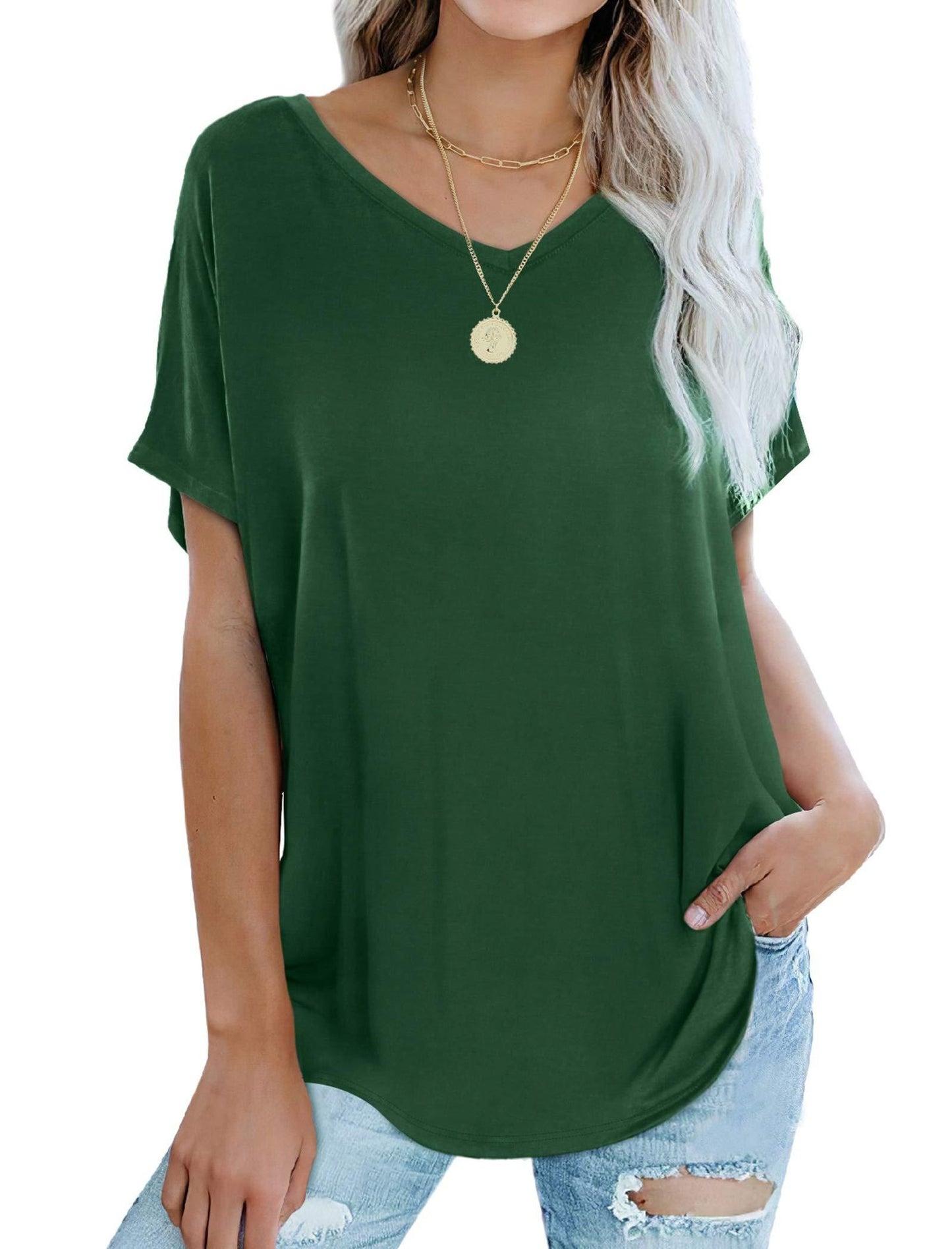 NSQTBA V Neck T Shirts for Women Summer St Patricks Day Tops Spring Green Shirts S
