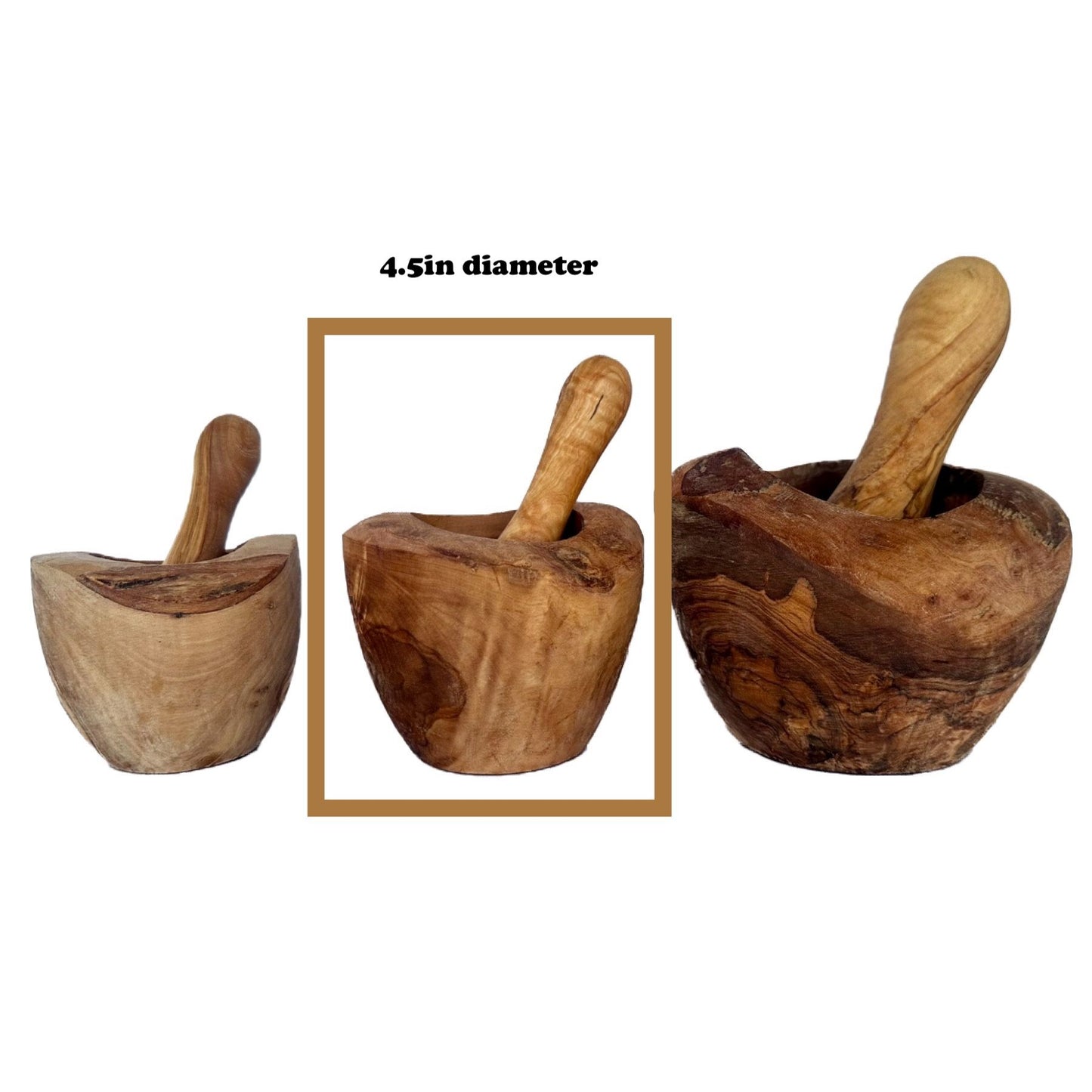 Olive Wood Rustic Mortar and Pestle Set - Handcrafted Wooden Spice Grinder, Herb Crusher and Guacamole Bowl - Authentic Mediterranean Hardwood Kitchenware for Crushing, Grinding and Mixing