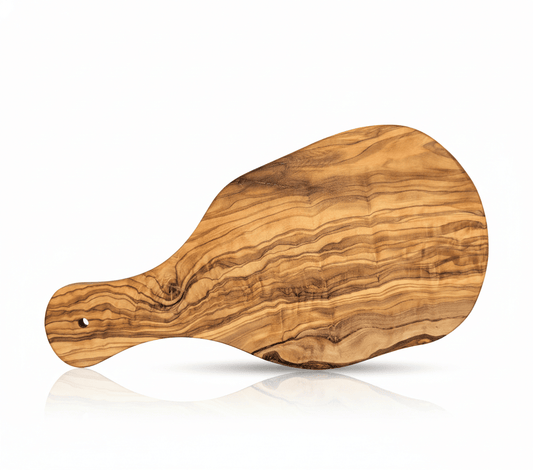 Original Olive Wood Cutting Board with Handle - Handcrafted Mediterranean Wood Charcuterie Board, Cheese Platter & Decorative Serving Tray for Kitchen and Dining, Unique Natural Grain, 11-inch