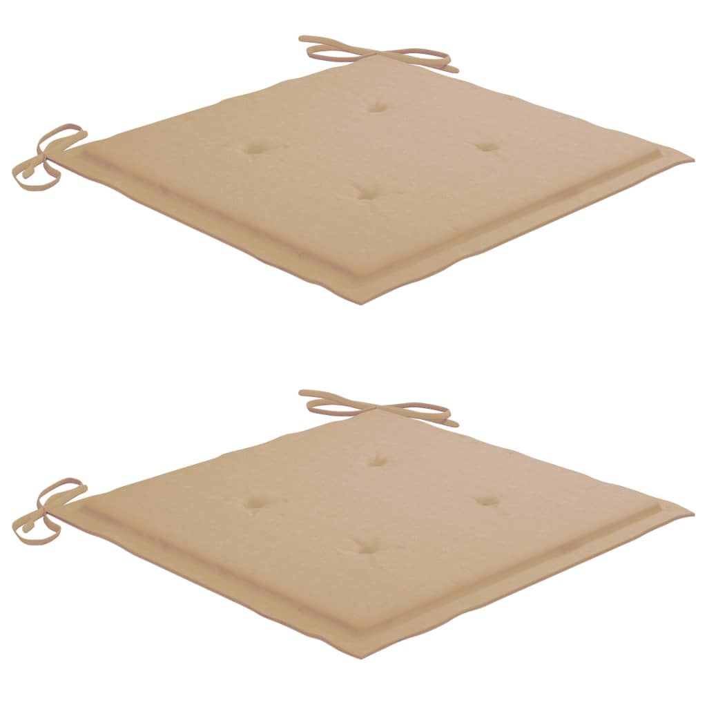 Outdoor Chair Set of 2 Beige Cushion, Brown Wood
