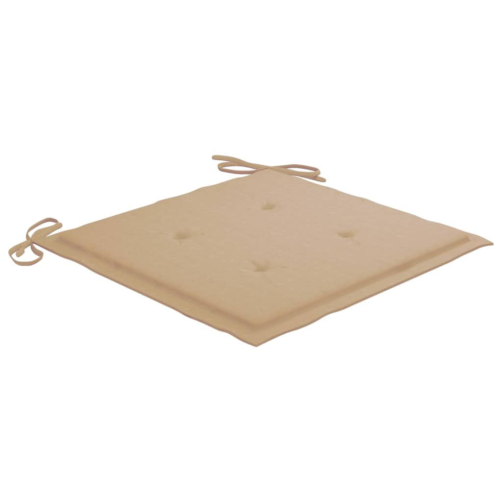 Outdoor Chair Set of 2 Beige Cushion, Brown Wood