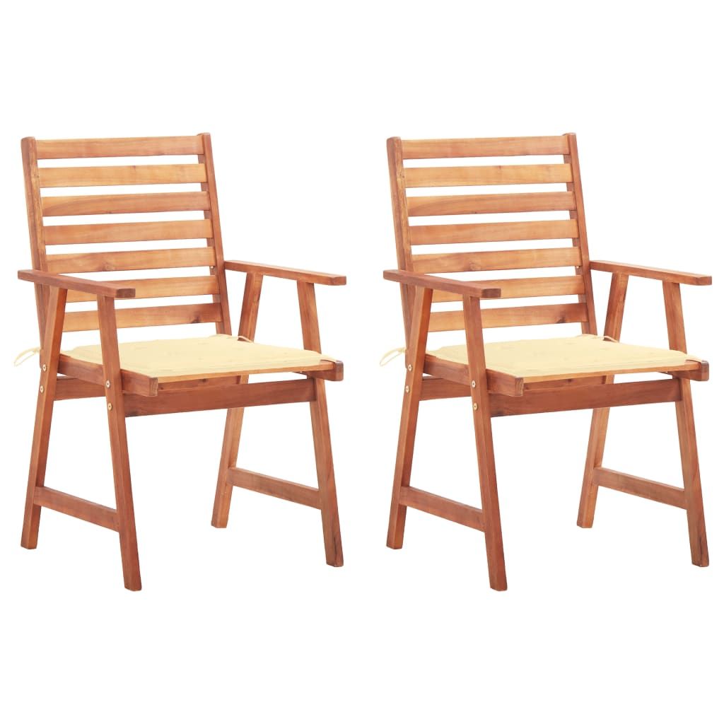 Outdoor Chair Set of 2 Natural wood, Cream cushions