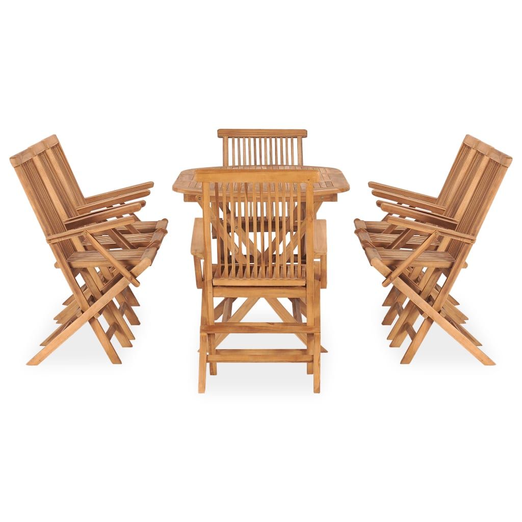 Outdoor Dining Set Natural Teak Solid Teak Wood Medium Foldable