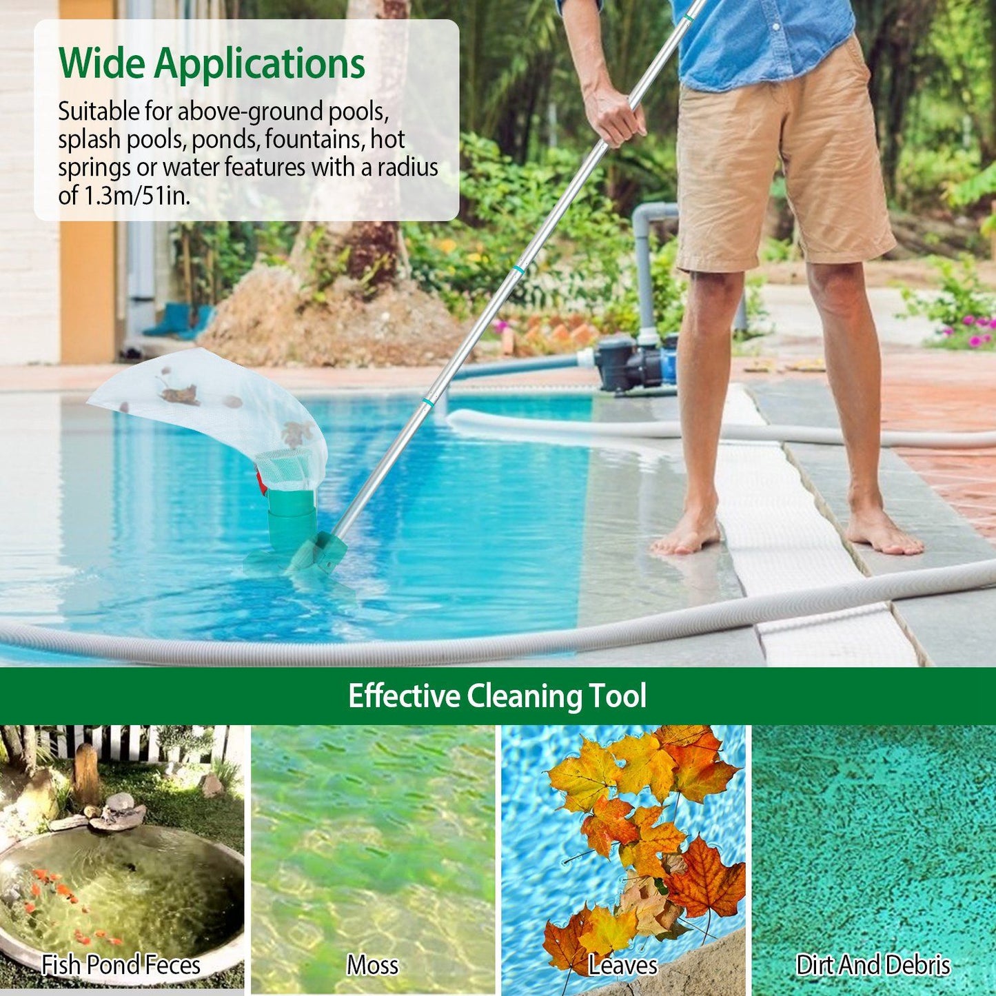 Outdoor Pool Vacuum Cleaning Kit Clean Pool Bottoms Net Pool Filter Swimming Pool Vacuum Cleaner Set Cleaning Skimmer Pool Tool