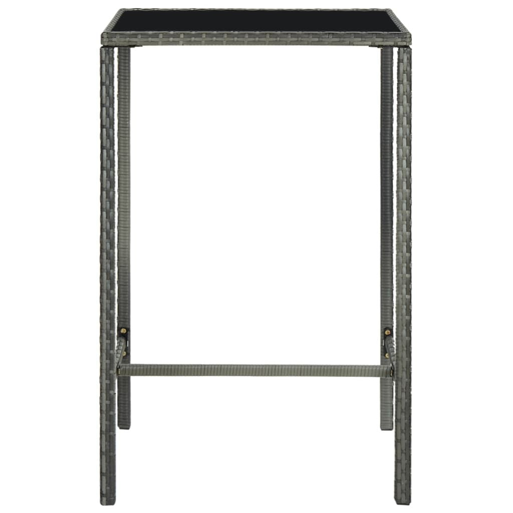 Patio Bar Table Gray 27.6"x27.6"x43.3" Poly Rattan and Glass