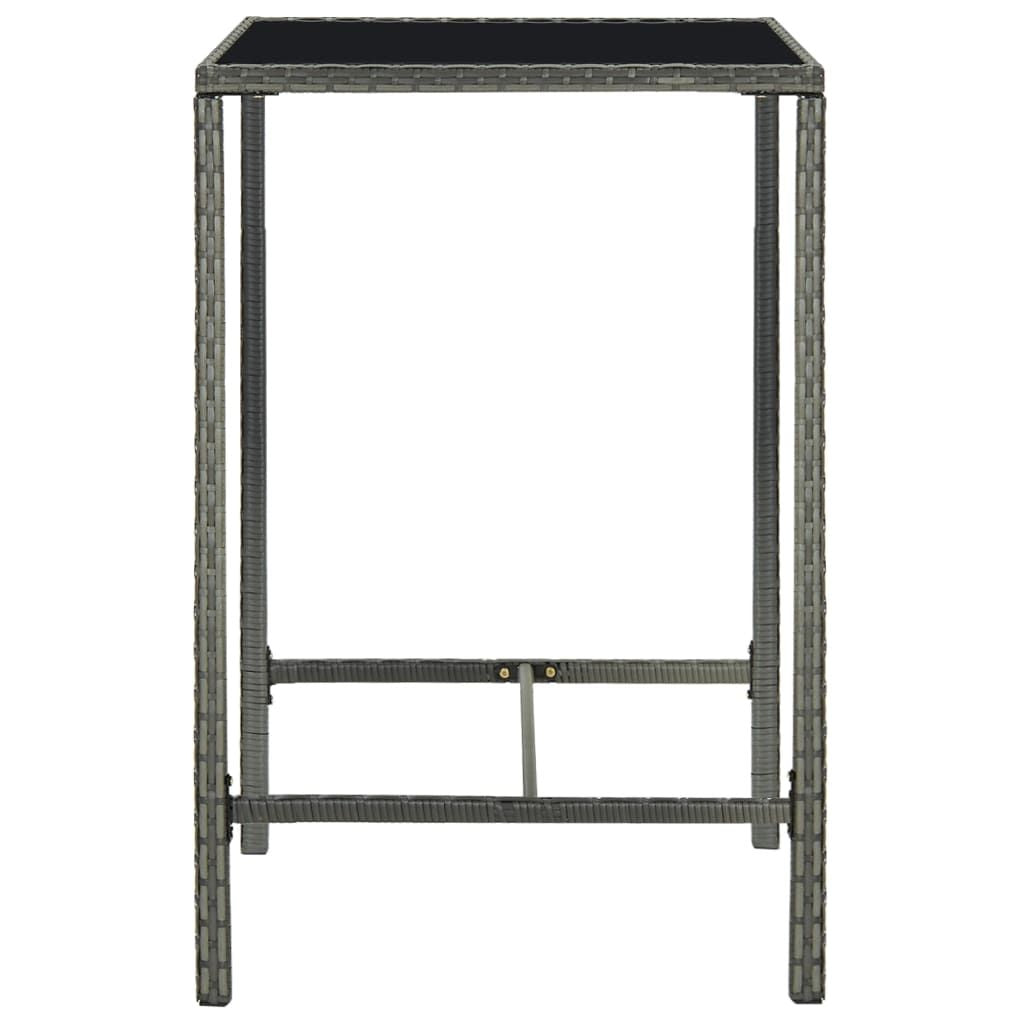 Patio Bar Table Gray 27.6"x27.6"x43.3" Poly Rattan and Glass