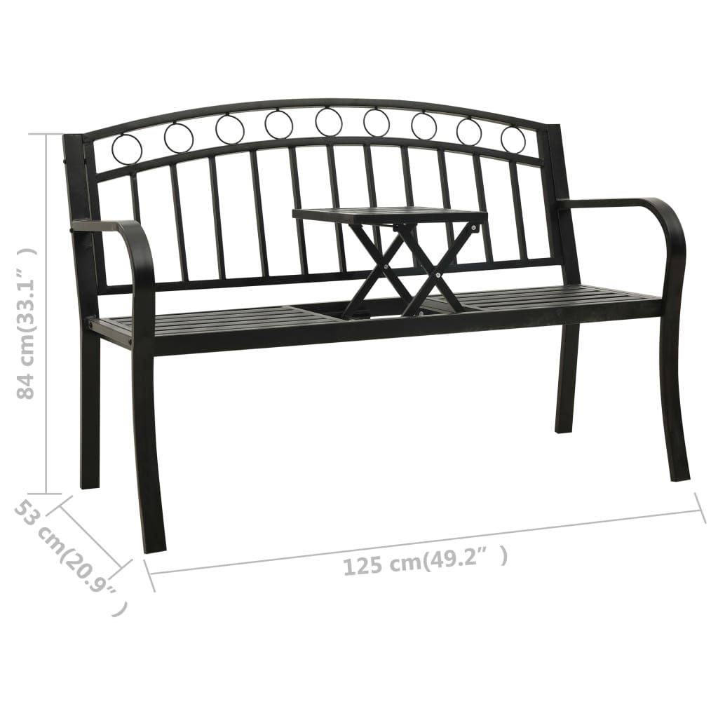 Patio Bench with a Table 49.2" Steel Black
