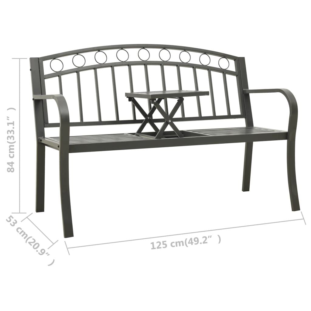 Patio Bench with a Table 49.2" Steel Gray