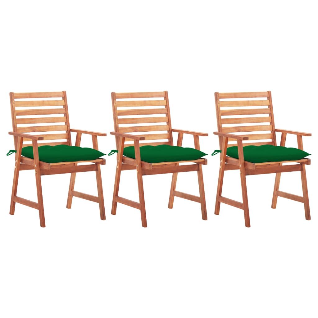 Patio Dining Chairs 3 pcs with Cushions Solid Acacia Wood