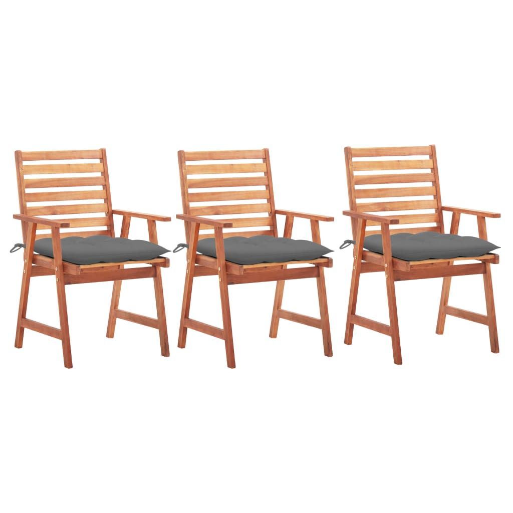 Patio Dining Chairs 3 pcs with Cushions Solid Acacia Wood