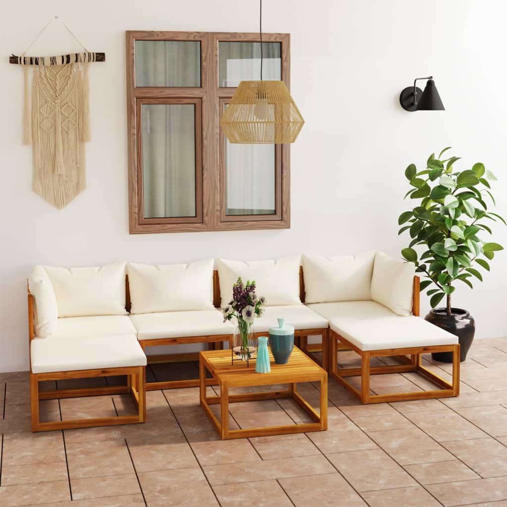 Patio Lounge Set Cream Solid acacia wood 7 Piece Set Modular