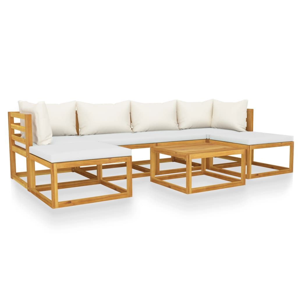Patio Lounge Set Cream Solid acacia wood 7 Piece Set Modular
