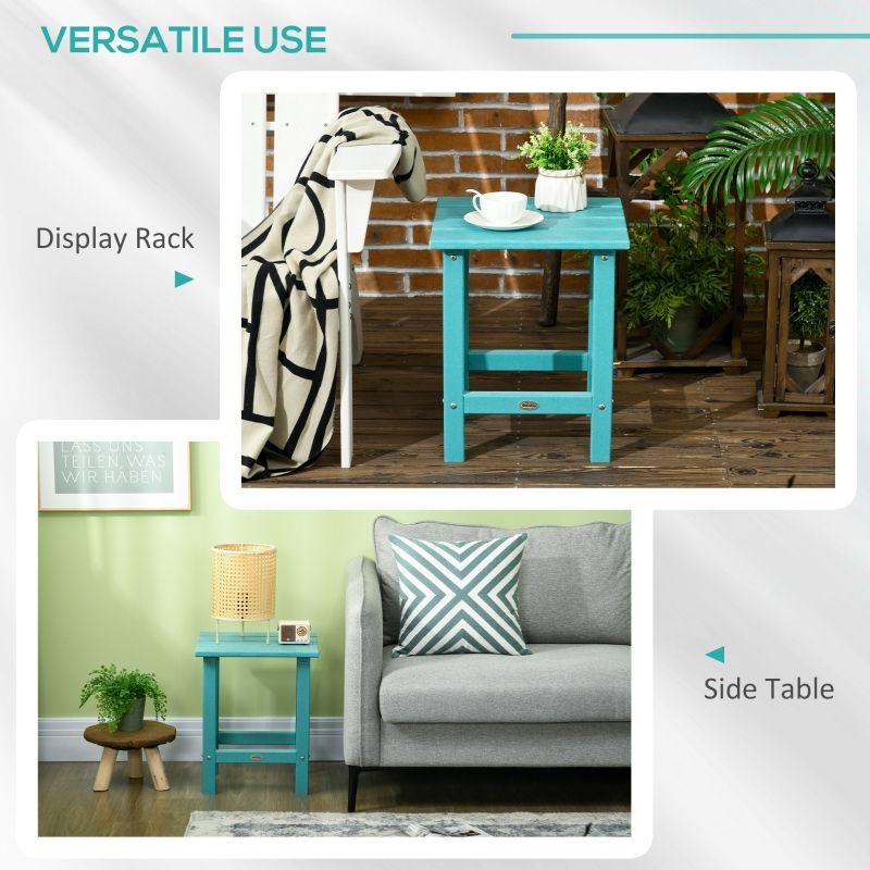 Patio Side Table, 15" Square Outdoor End Table, HDPE Plastic Tea Table for Adirondack Chair, Backyard or Lawn, Green
