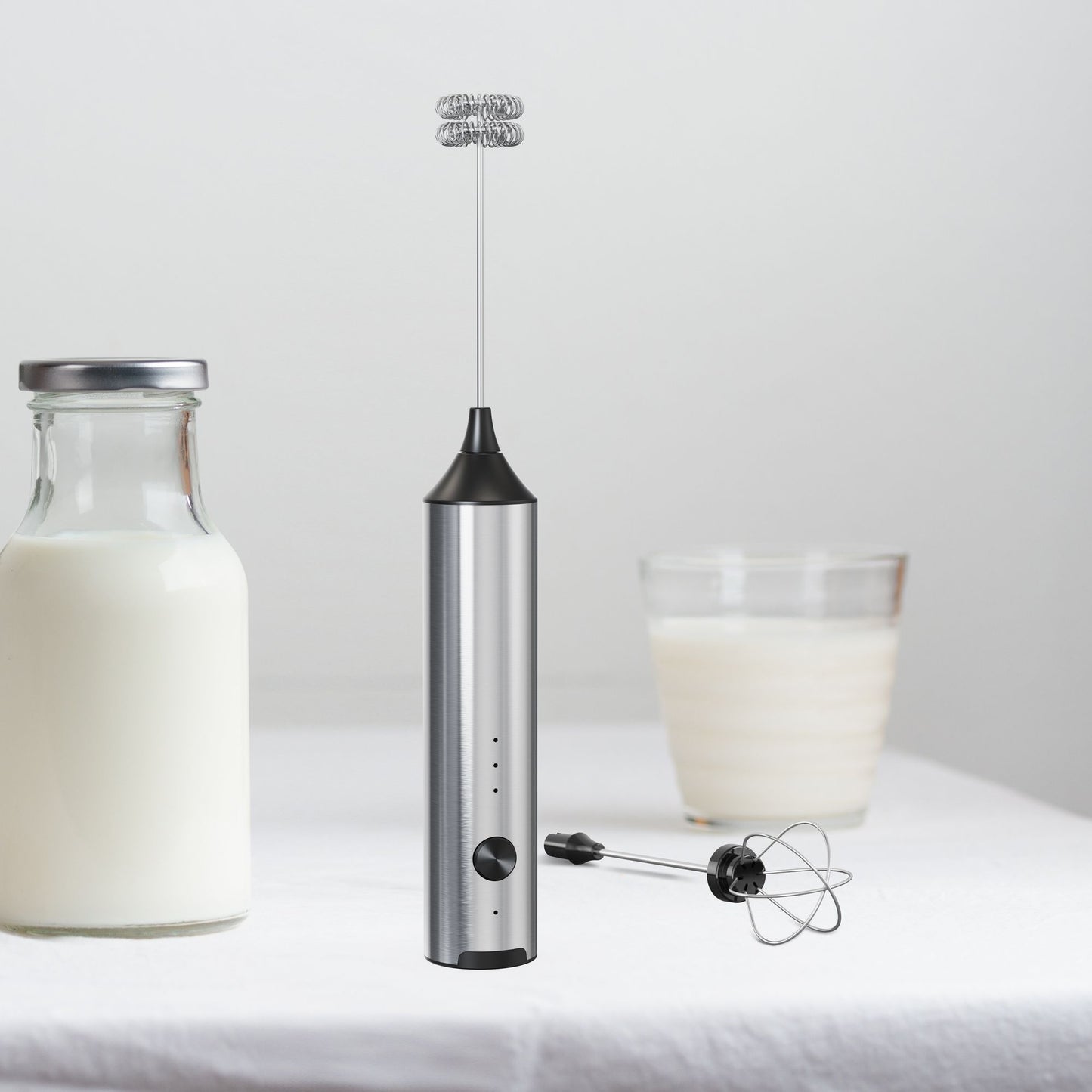 [Pick-Up Only] Madrigal Rechargeable Milk Frother with Stand, Dual 304 Stainless Steel Whisks, USB-C Mini Mixer for Drinks, Cappuccino & Hot Chocolate, 3-Speed Handheld Drink Mixer for Lattes