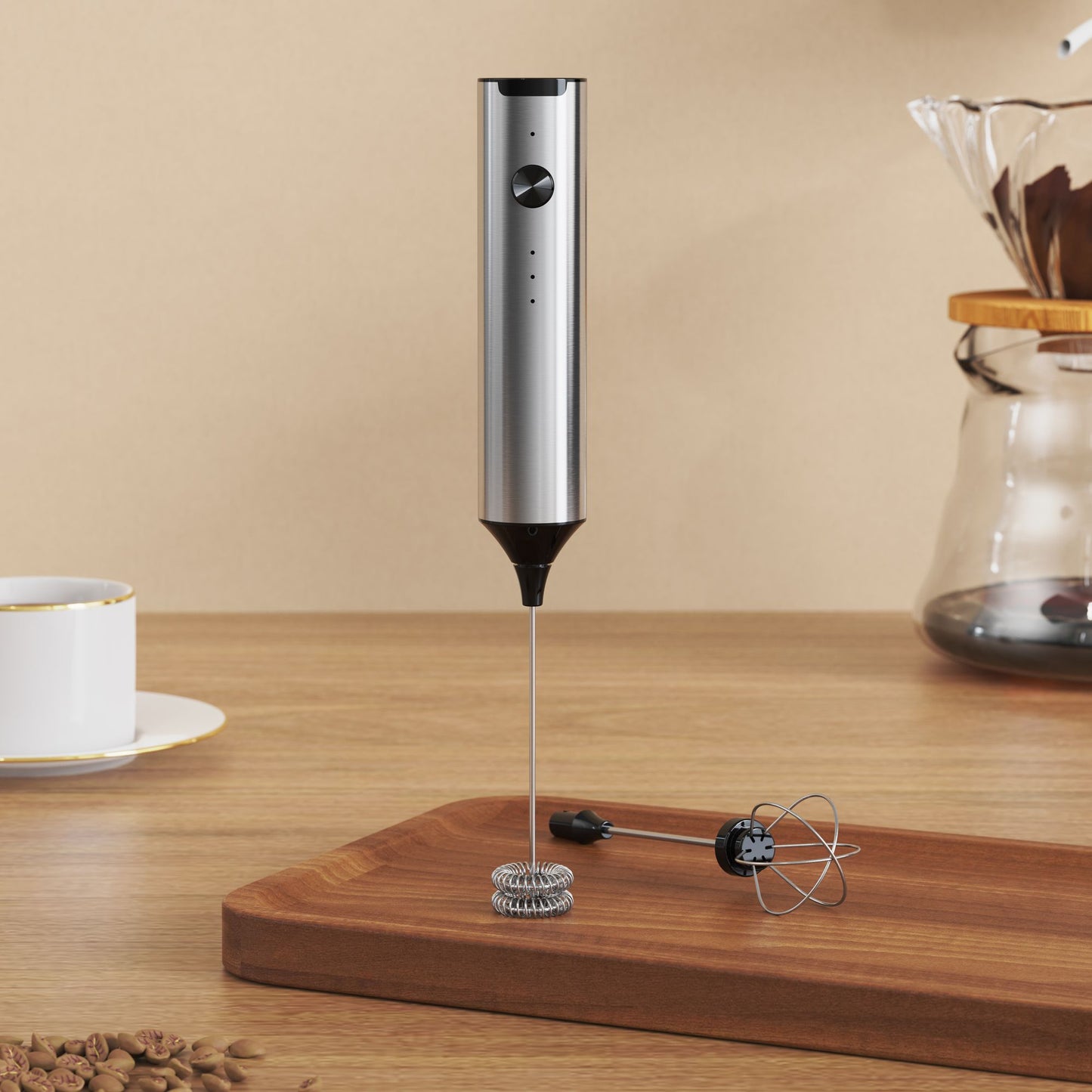 [Pick-Up Only] Madrigal Rechargeable Milk Frother with Stand, Dual 304 Stainless Steel Whisks, USB-C Mini Mixer for Drinks, Cappuccino & Hot Chocolate, 3-Speed Handheld Drink Mixer for Lattes