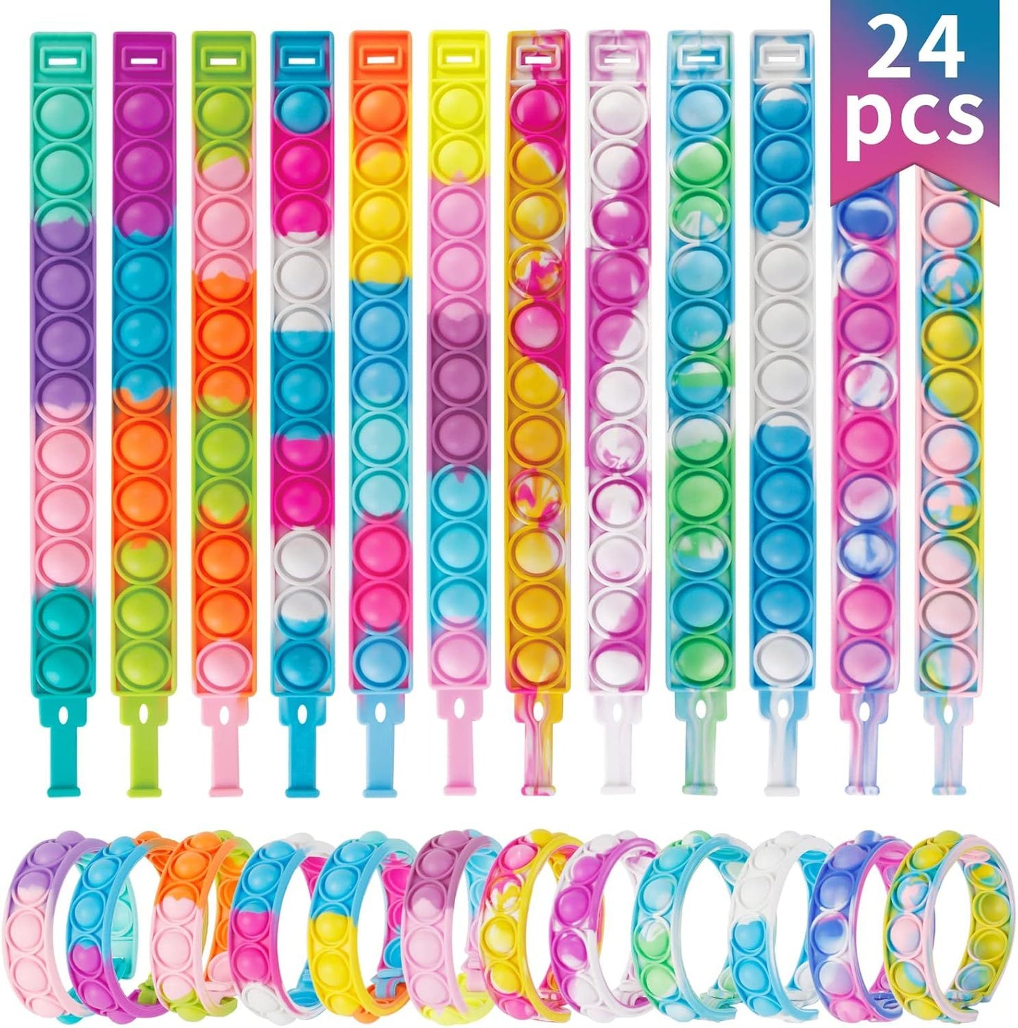 Pop Bracelets Fidget Toys Bulk Its 24 Pack Valentines Day Gifts for Kids Valentine Party Favors Pop Fidget Bracelet It Fidget Toy Fidgets for Classroom Prizes Student Gift Birthday Goodie Bag Stuffers