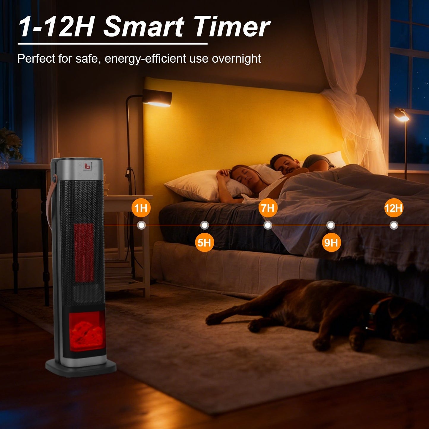 Portable 1500W Space Heater with Fireplace,90° Oscillating PTC Ceramic, Adjustable Thermostat Tower Heater,Overheating and Tip-Over Protection Fast Heating,Remote for Indoor