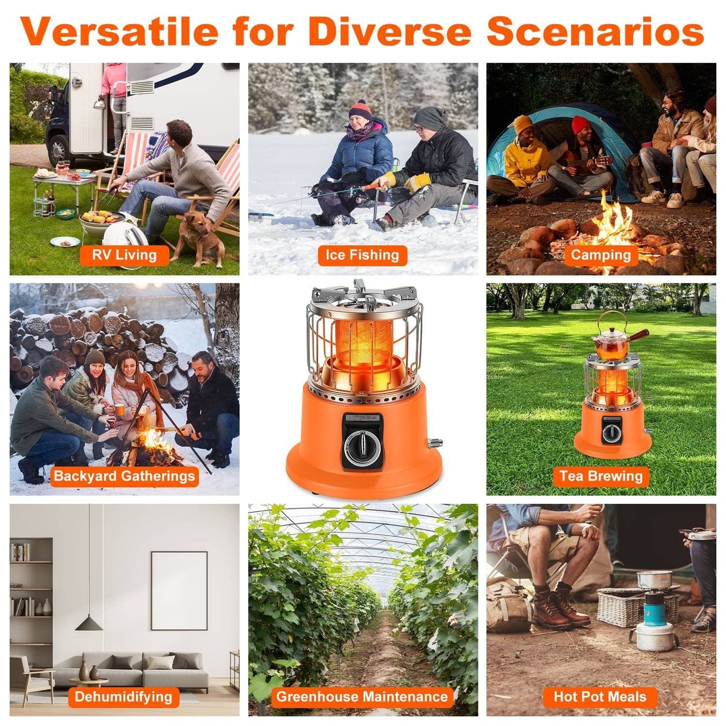 Portable 2 in 1 Propane Heater & Stove - 3000W 360° Heating with Stepless Flame Control, Heats 161-322 Sq Ft, Perfect for Camping RV Backyard Hot Pot