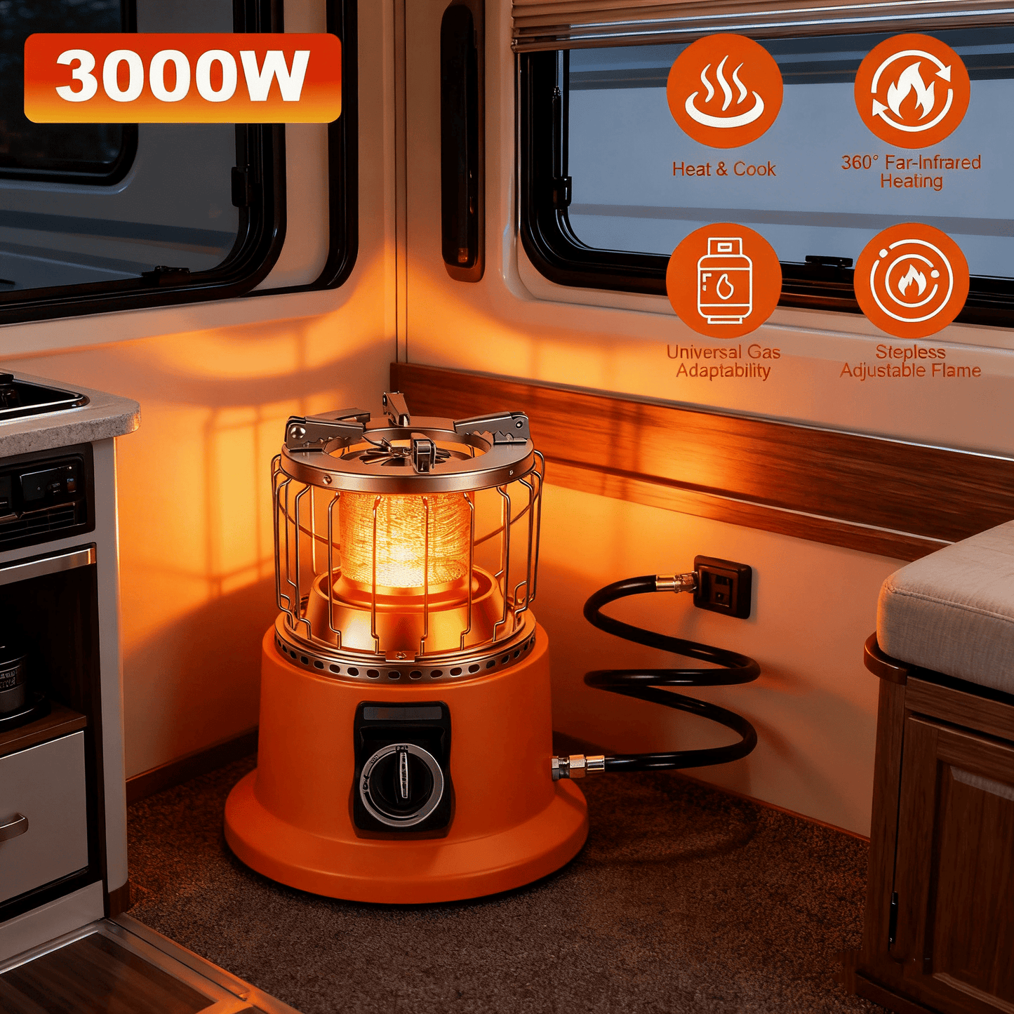 Portable 2 in 1 Propane Heater & Stove - 3000W 360° Heating with Stepless Flame Control, Heats 161-322 Sq Ft, Perfect for Camping RV Backyard Hot Pot