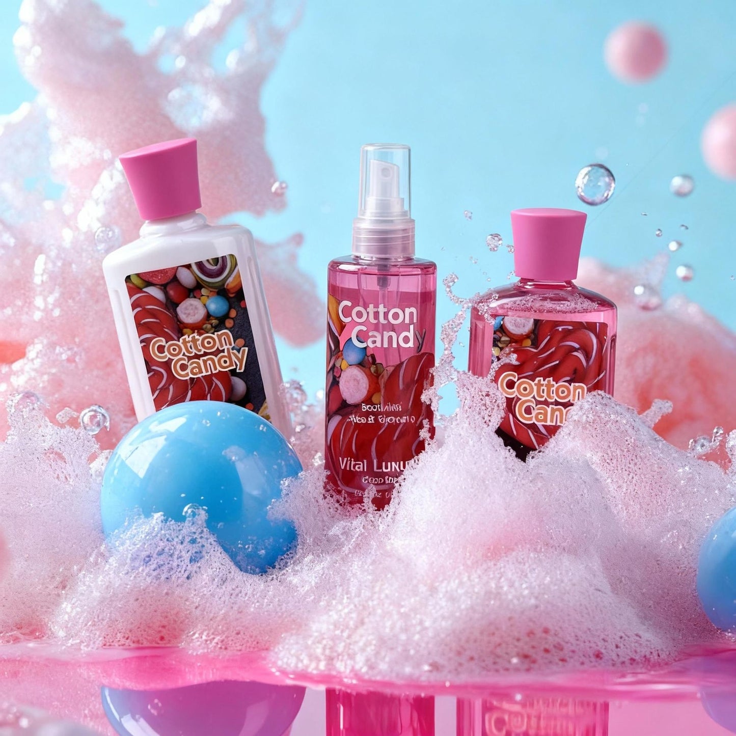 Portable 3pc Body Care Gift Set - Cherry Blossom & Cotton Candy Scents - Hydrating Shower Gel Body Lotion & Fragrance Mist Kit