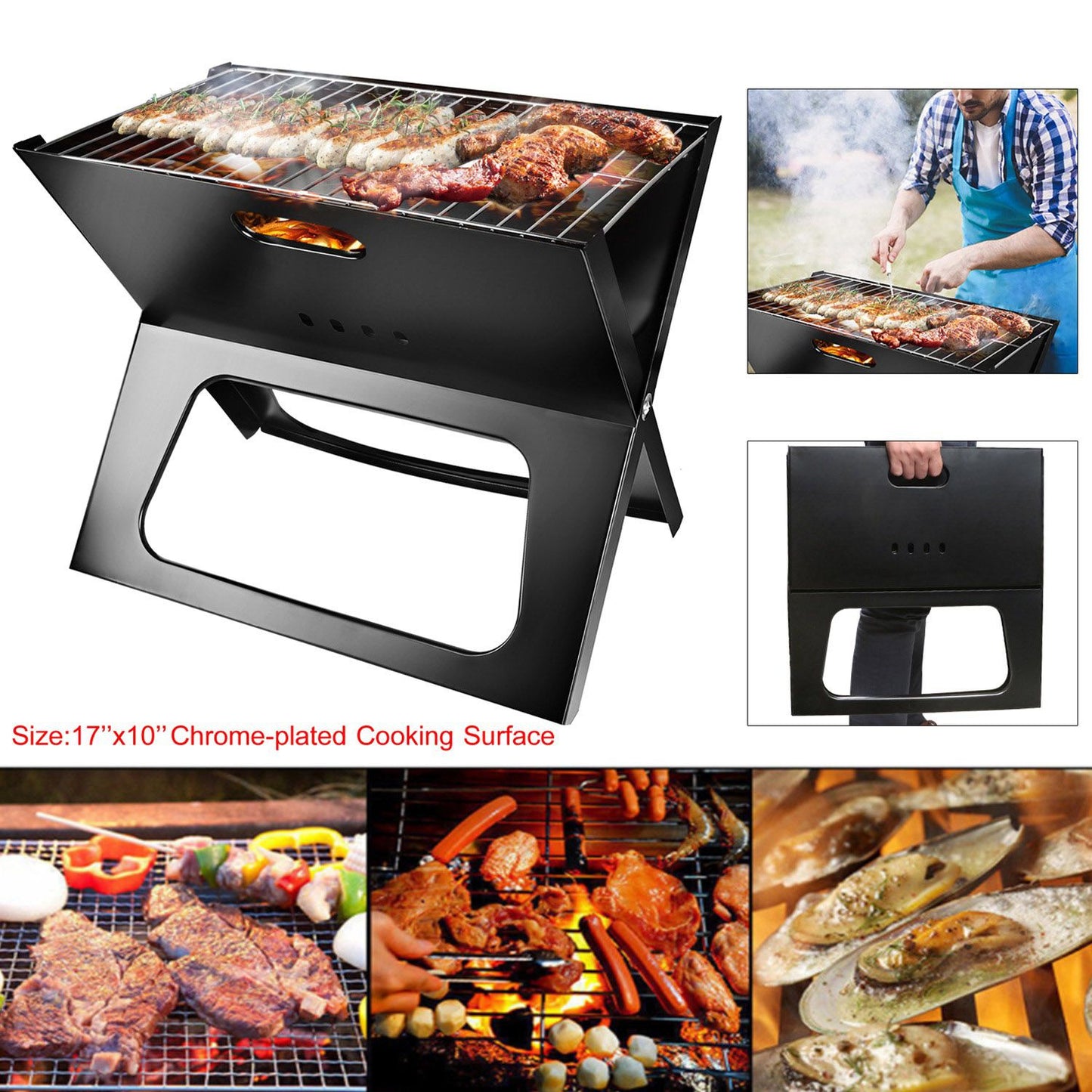 Portable Charcoal Grill - Mini BBQ Grill - Small Table Top Charcoal Grill for Camping, Outdoor Cooking - Foldable Camping Grill for Picnics, Tailgating and Backyard Grilling