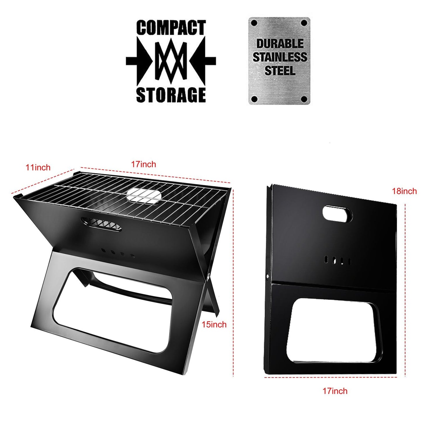 Portable Charcoal Grill - Mini BBQ Grill - Small Table Top Charcoal Grill for Camping, Outdoor Cooking - Foldable Camping Grill for Picnics, Tailgating and Backyard Grilling