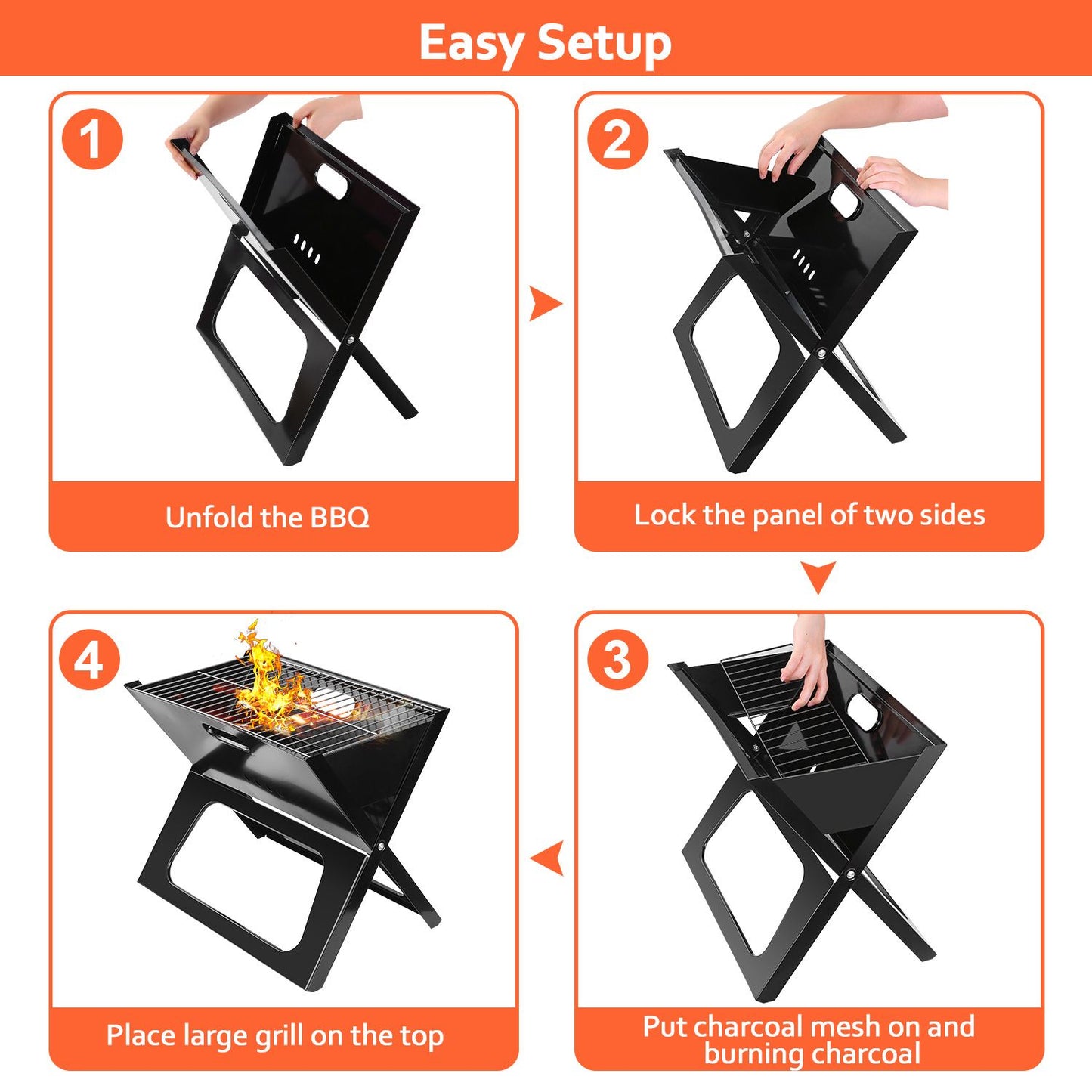 Portable Charcoal Grill - Mini BBQ Grill - Small Table Top Charcoal Grill for Camping, Outdoor Cooking - Foldable Camping Grill for Picnics, Tailgating and Backyard Grilling