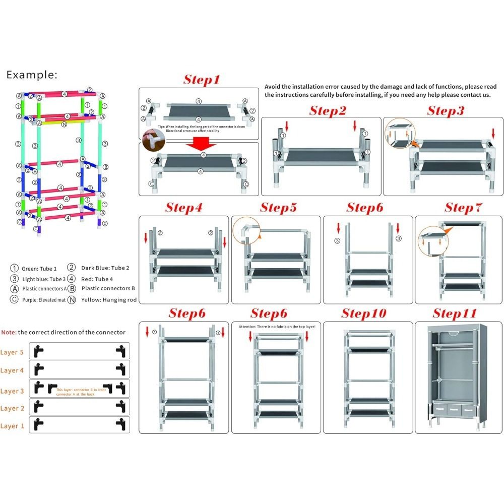 Portable Clothes Closet Rolling Door Wardrobe with Hanging Rack Non-Woven Fabric Storage Organizer with Three Drawer Boxes No-Tool Assembly - 67in*35.4in*17.7in(Gray)