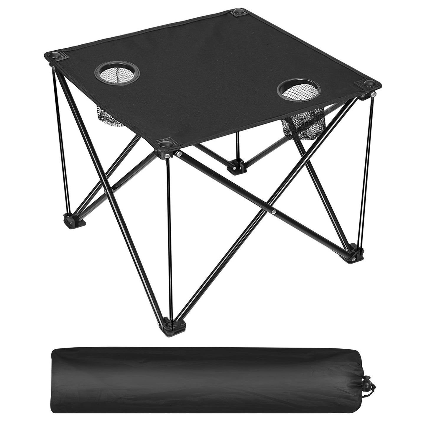 Portable Folding Camp Table 18.5"×18.5" – Ultralight 2 lb, 44 lb Load, 600D Oxford Top, Built-in 2 Cup Holders, Pop-Up Setup, Mini Square Table for Picnic, Beach, Tailgate & Travel