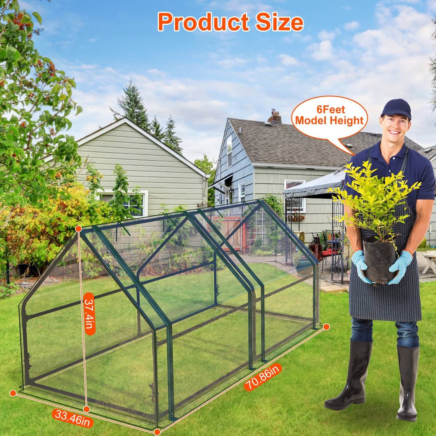Portable Greenhouse 71" x 33" x 37" – Walk-in Outdoor Garden Plant House w/ Roll-Up Zipper Door, Clear PVC Cover & Thickened Iron Frame | Easy Assembly, UV/Tear/Rust-Proof | Balcony/Patio/Gift
