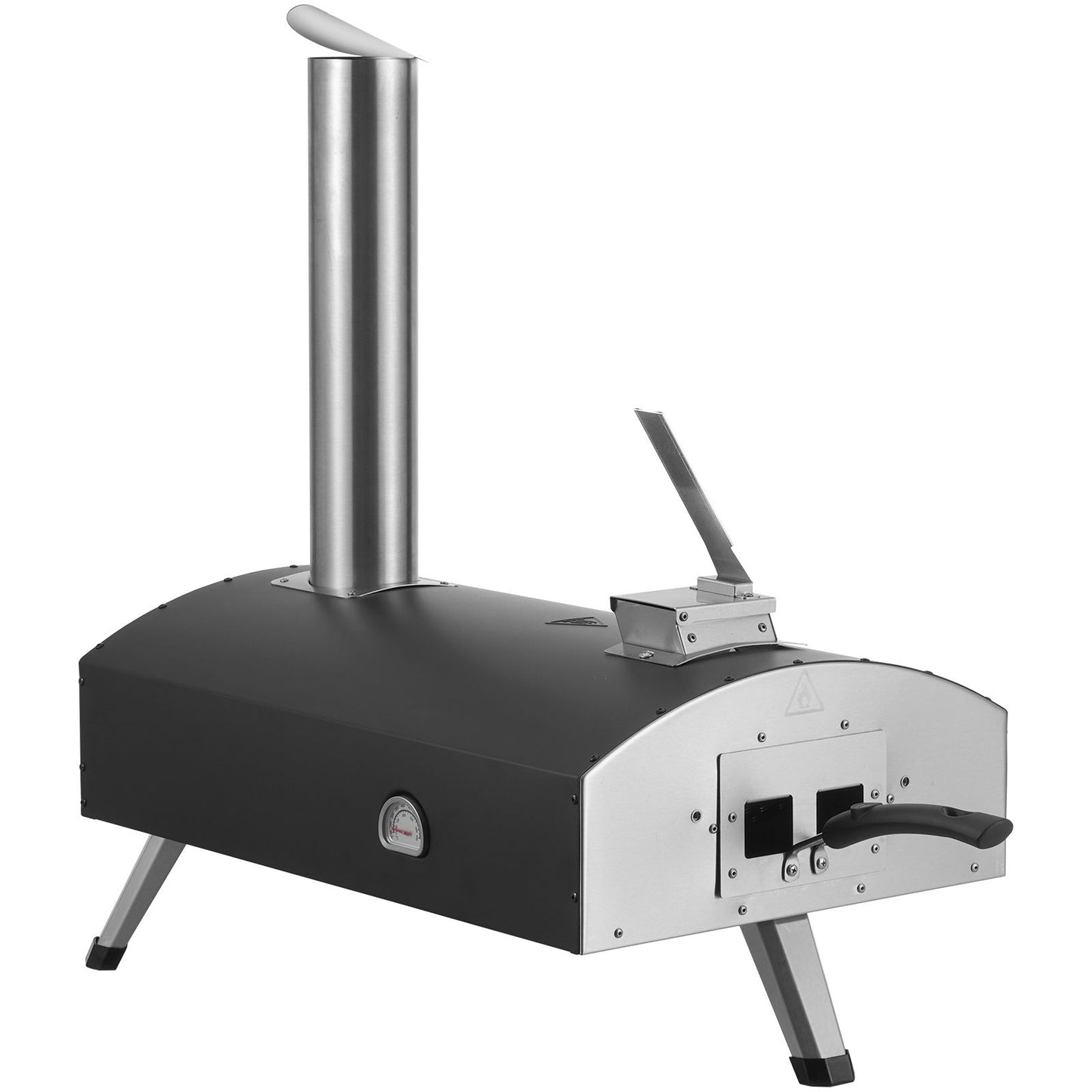 Portable Outdoor Oven, 12-inch Pizza Oven, Pellet & Chips & Charcoal Tri-Fuel, Iron Spray Pizza Grill, Includes Pizza Stone, Waterproof Cover, Shovel, Ideal for Camping & Backyard, Black