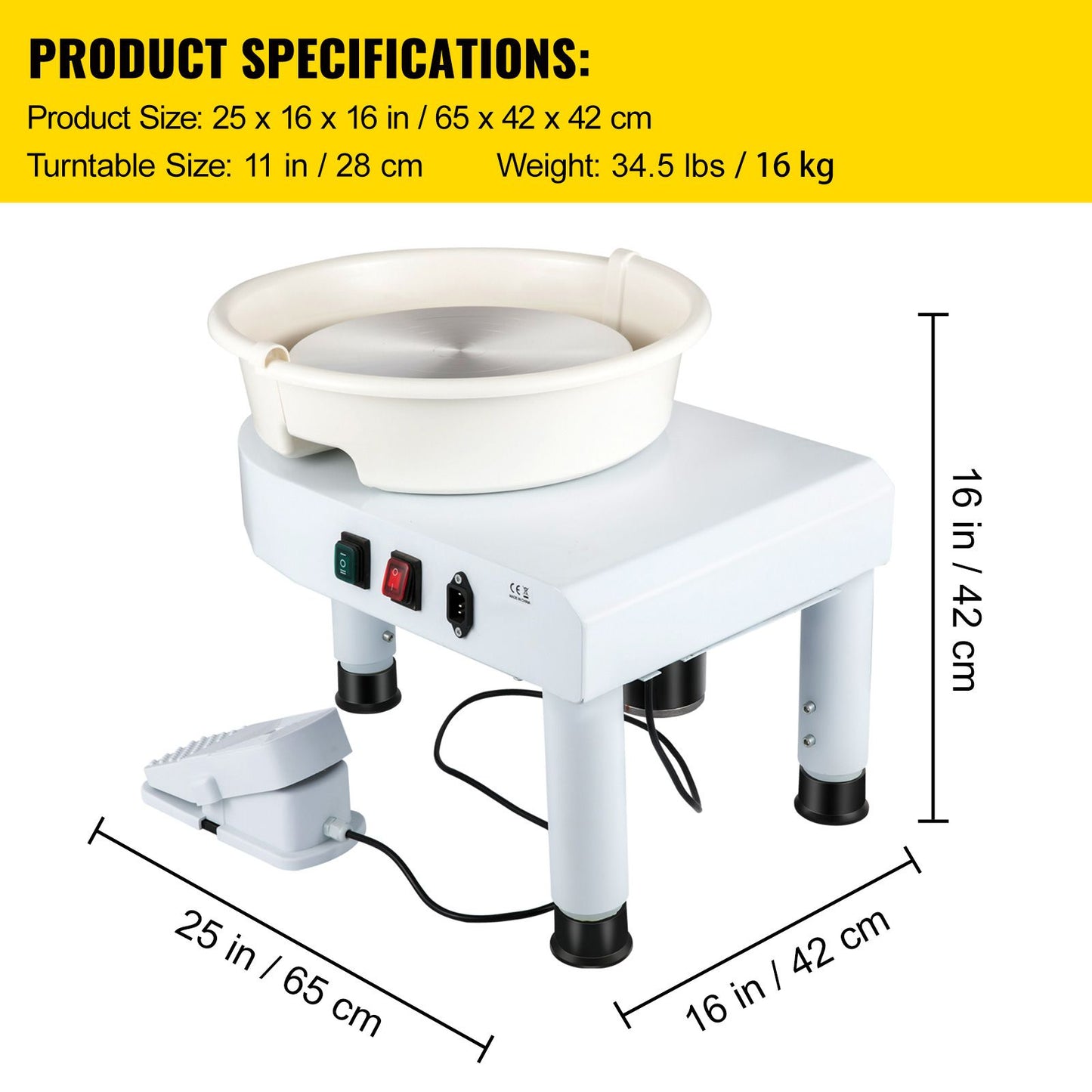 Pottery Wheel, 11in Ceramic Wheel Forming Machine, 0-300RPM Speed Manual Adjustable 0-7.8in Lift Leg, Foot Pedal Detachable Basin, Sculpting Tool Accessory Kit for Work Art Craft DIY