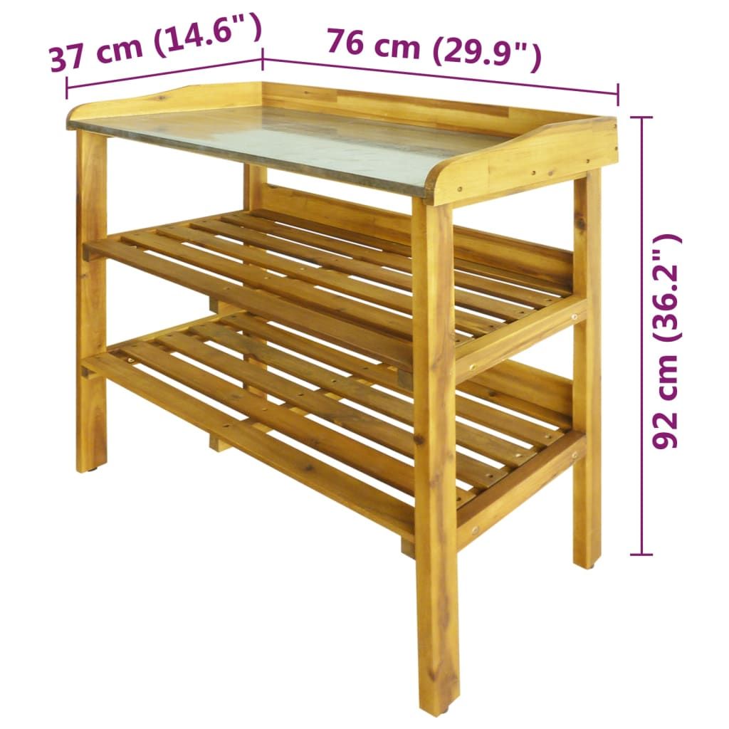 Potting Bench Natural wood color Solid acacia wood with zinc liner