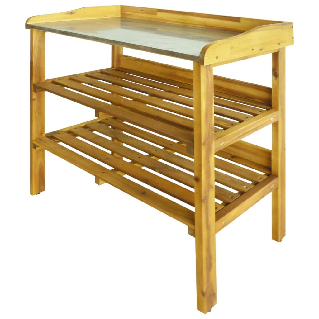 Potting Bench Natural wood color Solid acacia wood with zinc liner