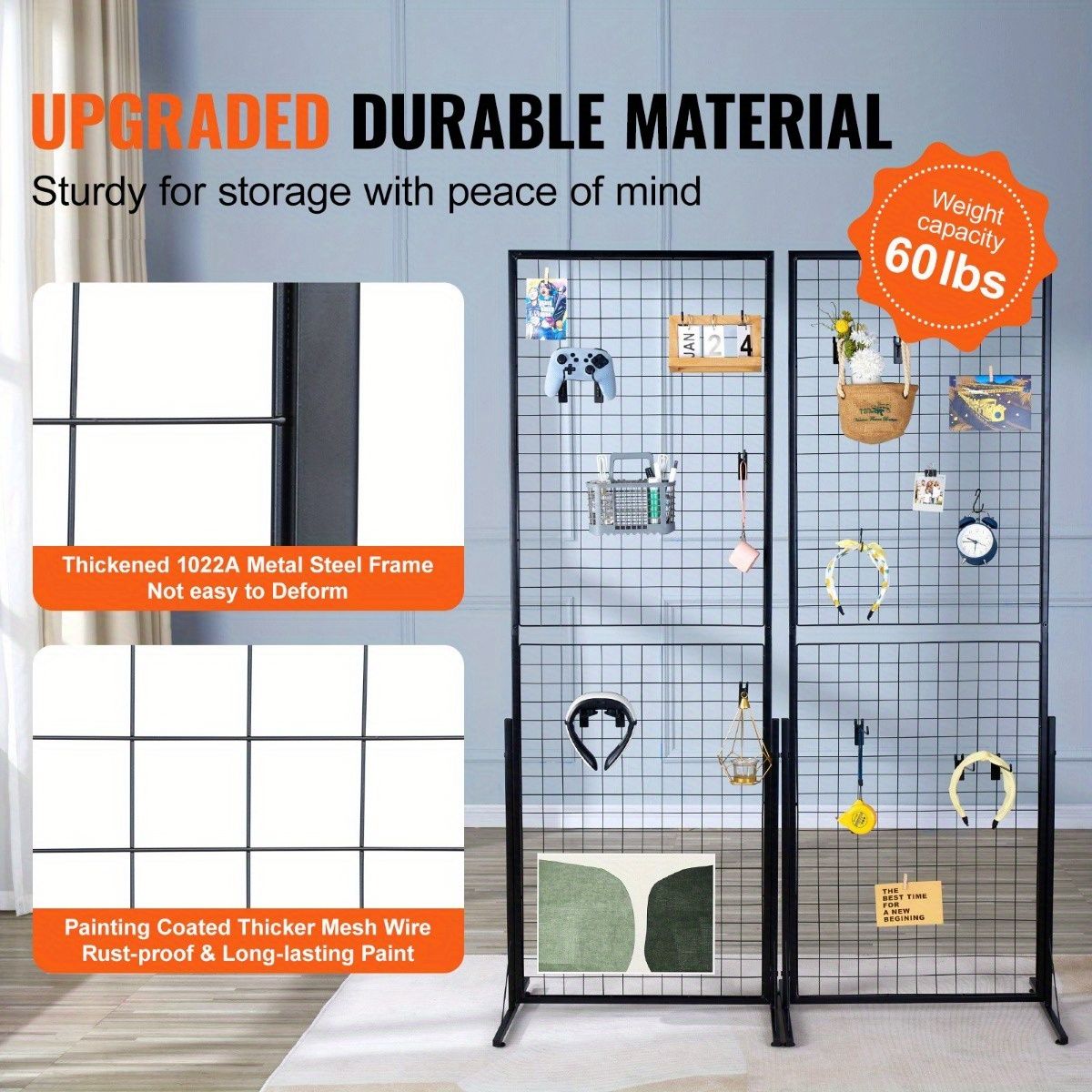 Professional Gridwall Display System 2-Pack 24"x67" Double-Sided Retail Grid Wall Panels with Sturdy T-Base & 20 Display Hooks/Clips for Boutique, Craft Fair & Trade Show