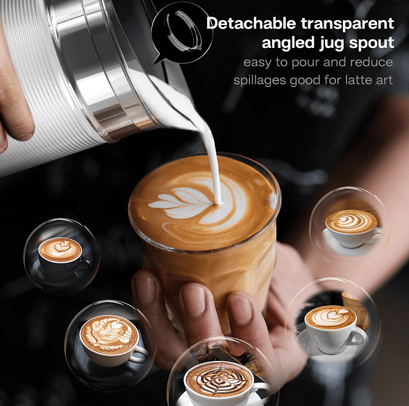 PSM1A-WH   450W Electric Milk Froth, Cold Sparkling Chocolate Blender, Cold/Hot Latte Cappuccino 300ml, Milk Warmer 360°, Swivel Base Removable Hot and Cold Foam and Steamer SUS304 Food Grade