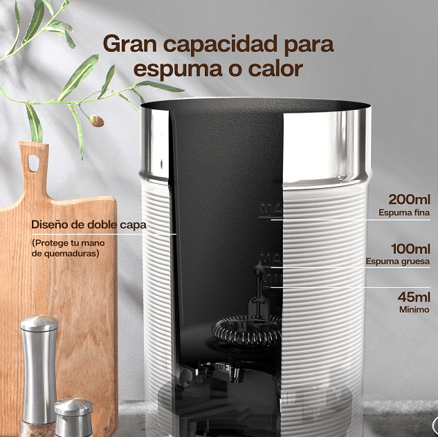 PSM1A-WH   450W Electric Milk Froth, Cold Sparkling Chocolate Blender, Cold/Hot Latte Cappuccino 300ml, Milk Warmer 360°, Swivel Base Removable Hot and Cold Foam and Steamer SUS304 Food Grade