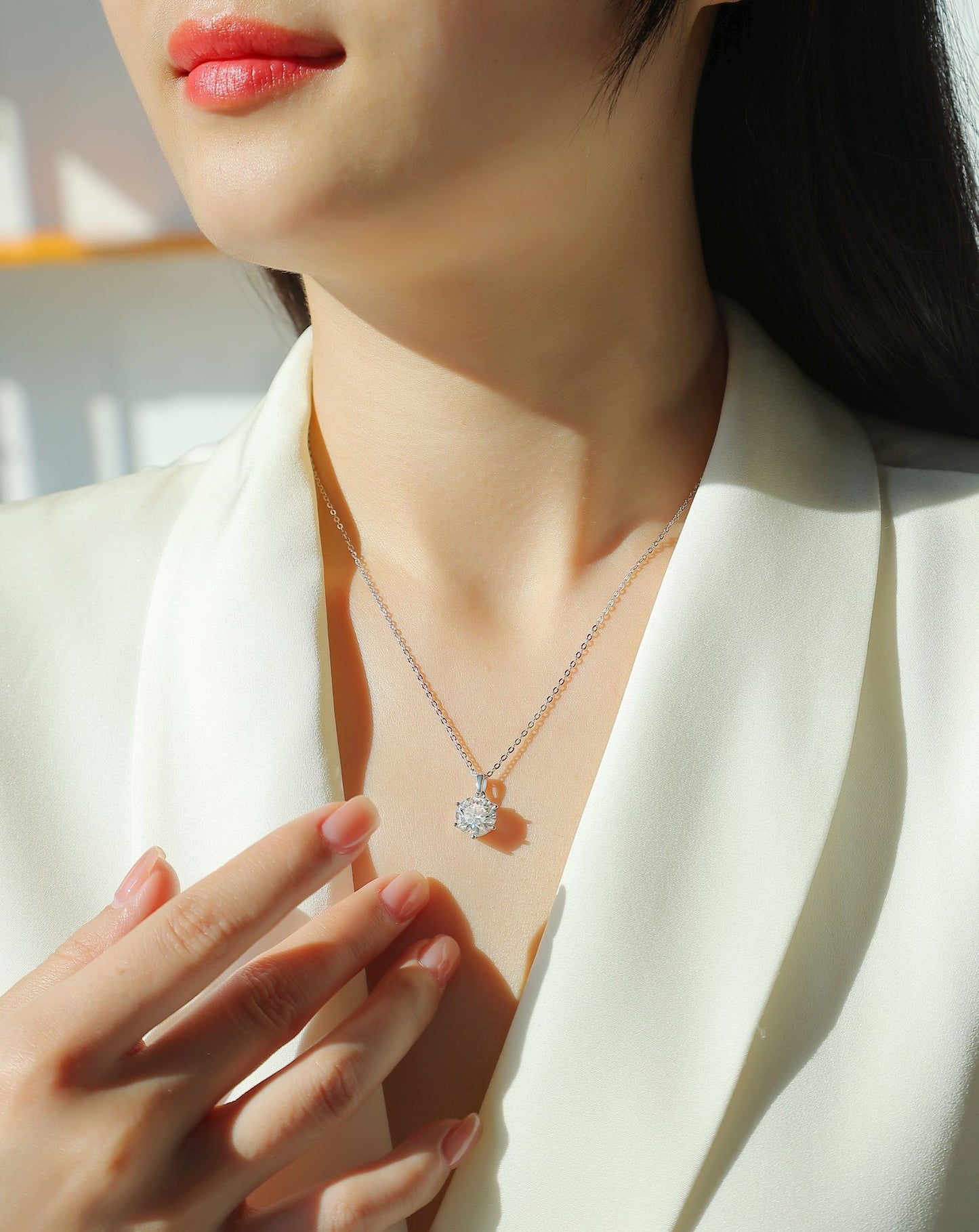 Qingfeng - Fashionable and trendy jewelry, affordable diamond necklace pendant set with 1-carat, 2-carat and 3-carat Moissanite S925 sterling silver