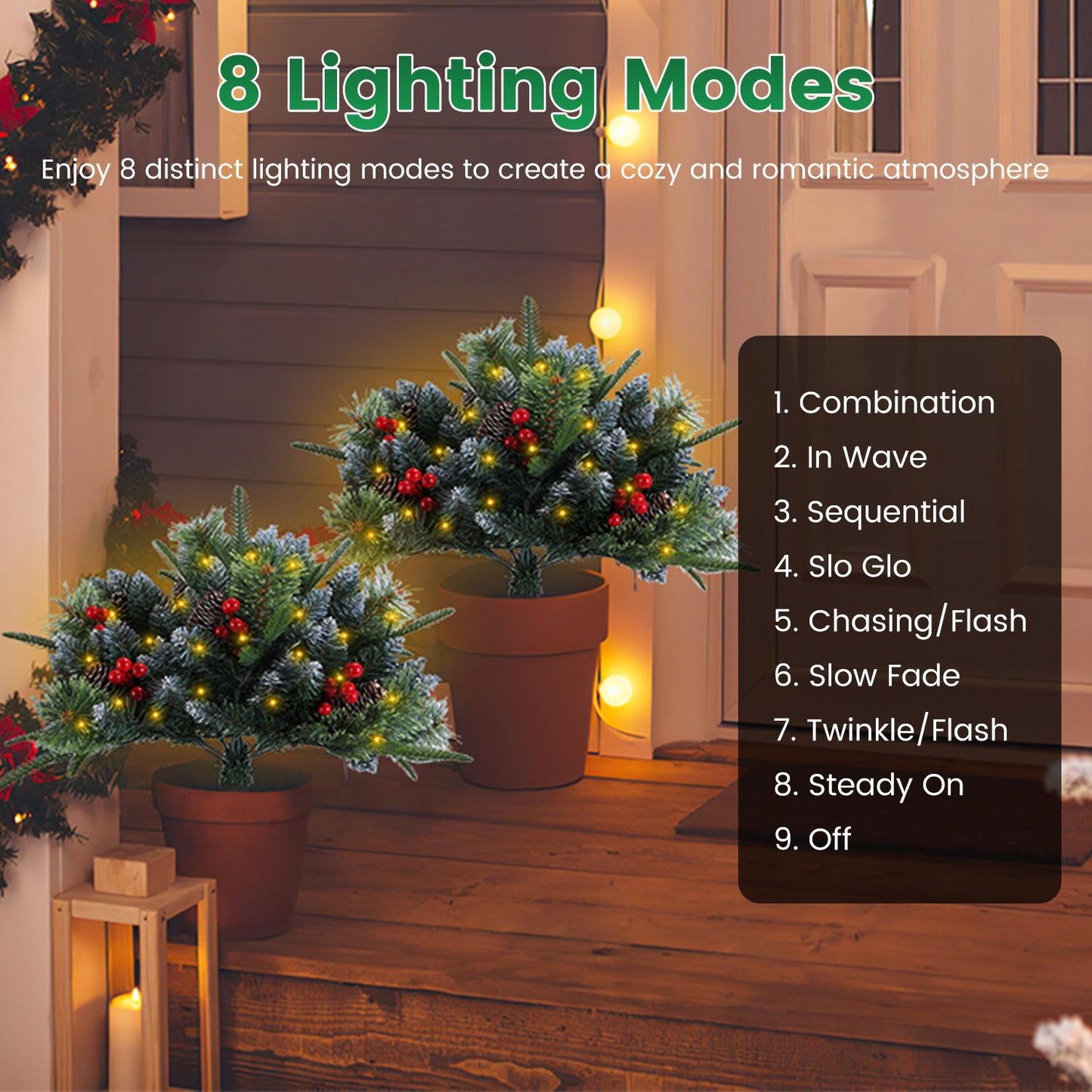 Realistic Artificial Christmas Tree with 8 LED Lighting Modes, Auto Timer, IP44 Waterproof, Battery Operated Indoor Outdoor Holiday Decor