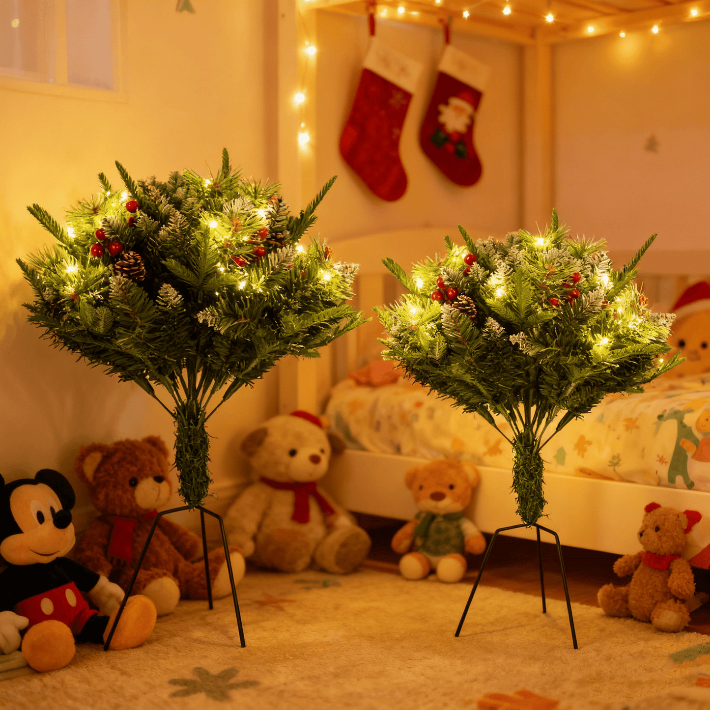 Realistic Artificial Christmas Tree with 8 LED Lighting Modes, Auto Timer, IP44 Waterproof, Battery Operated Indoor Outdoor Holiday Decor