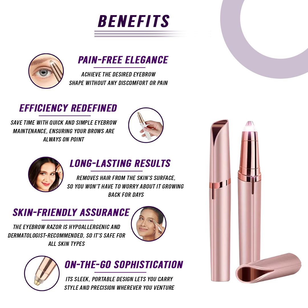 Rechargeable Eyebrow Hair Remover - Portable Electric Eyebrow Trimmer & Painless Epilator Razor Pen with Built-in LED Light for Shaping Brows