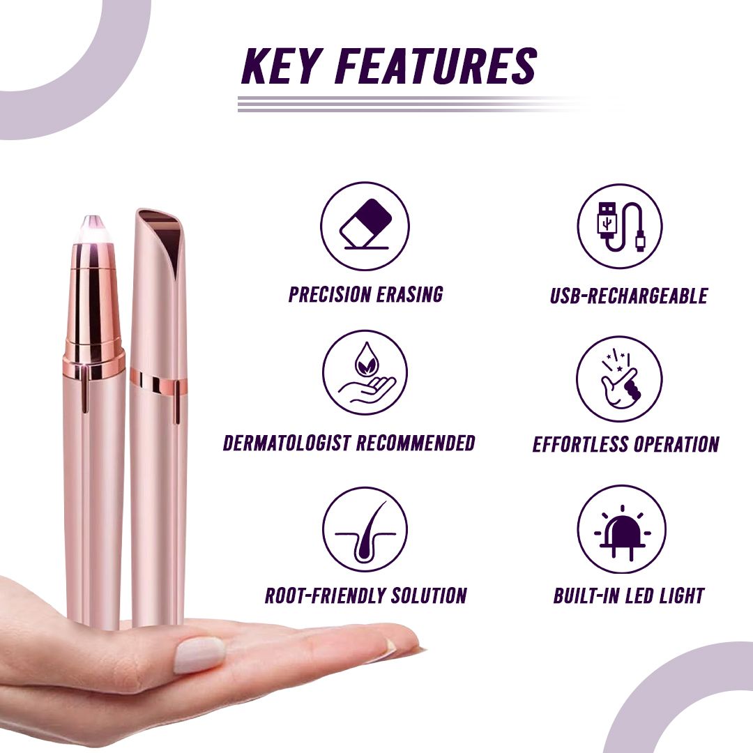 Rechargeable Eyebrow Hair Remover - Portable Electric Eyebrow Trimmer & Painless Epilator Razor Pen with Built-in LED Light for Shaping Brows