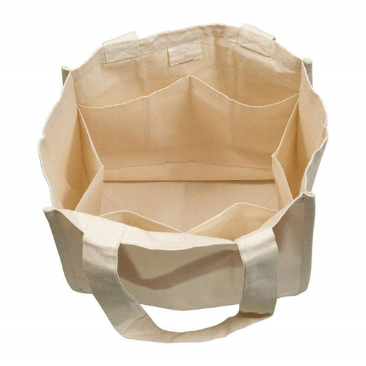 Reusable Organic Cotton Tote Grocery Mesh Bag with 6 Internal Sleeves - Eco-Friendly Washable Shopping Bag for Fruit & Vegetables