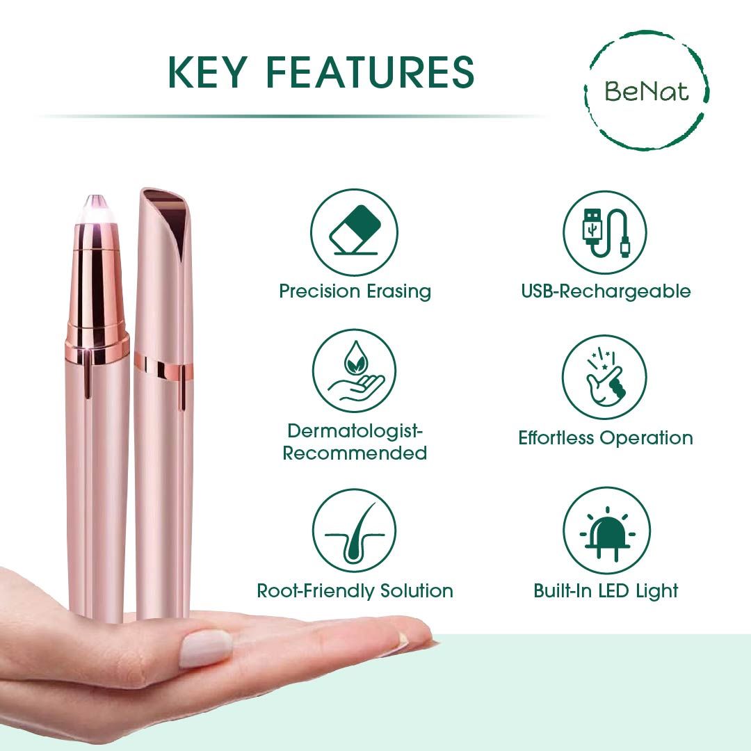 Set of 3. Rechargeable Effortless Beauty Kit - Facial Hair Remover, Eyebrow Trimmer & Heated Eyelash Curler Set